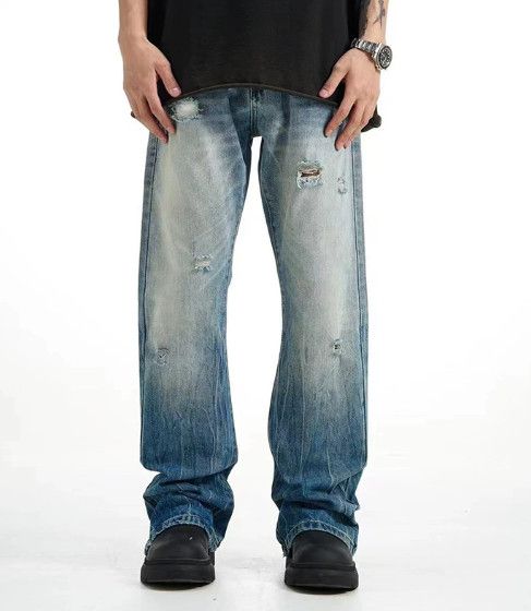 Jean American men's retro gradient washed distressed flared jeans Size US 32 / EU 48 - 2 Thumbnail