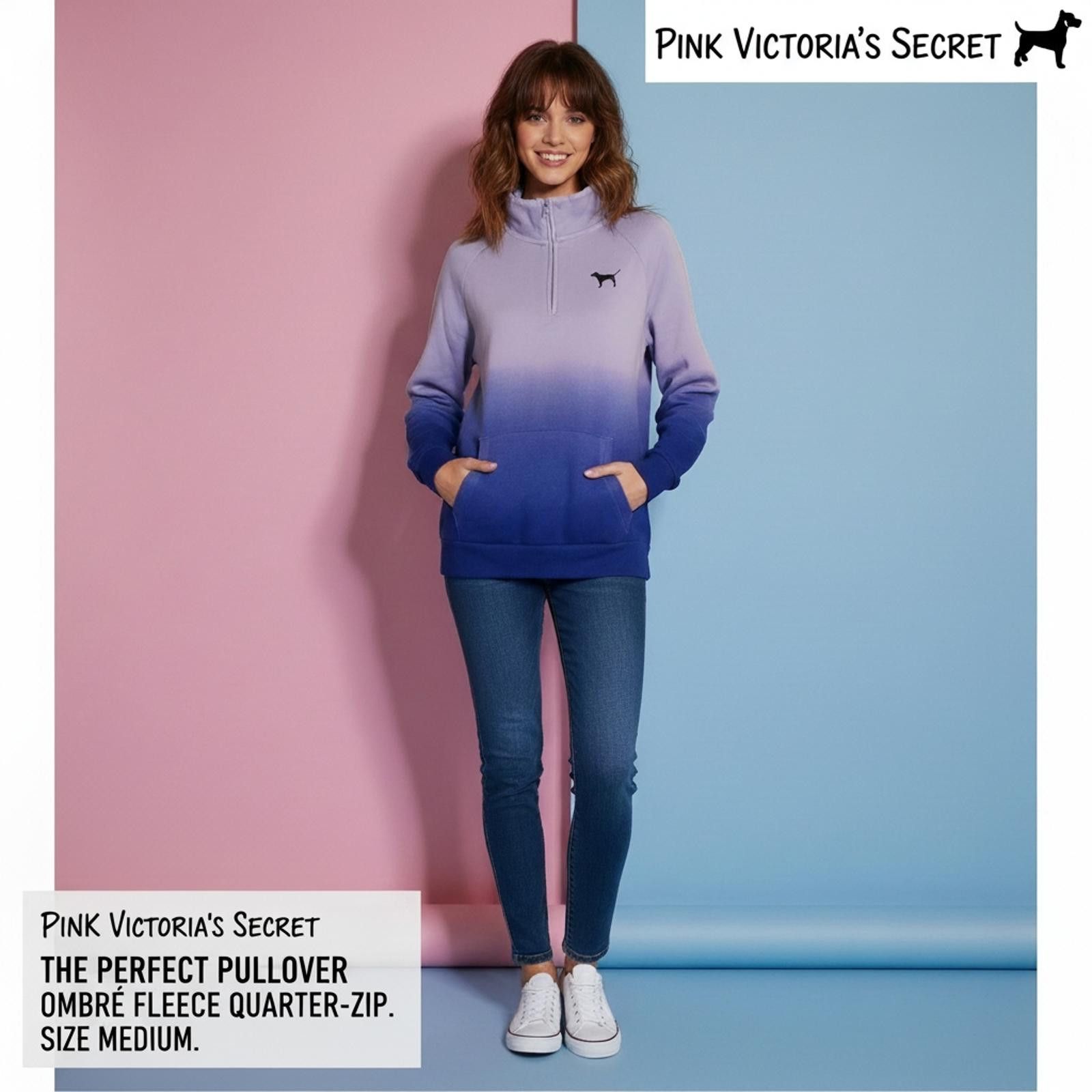 Other Pink Victoria's Secret Ombre Fleece Quarter-Zip Sweat Jacket Size M / US 6-8 / IT 42-44 - 2 Thumbnail