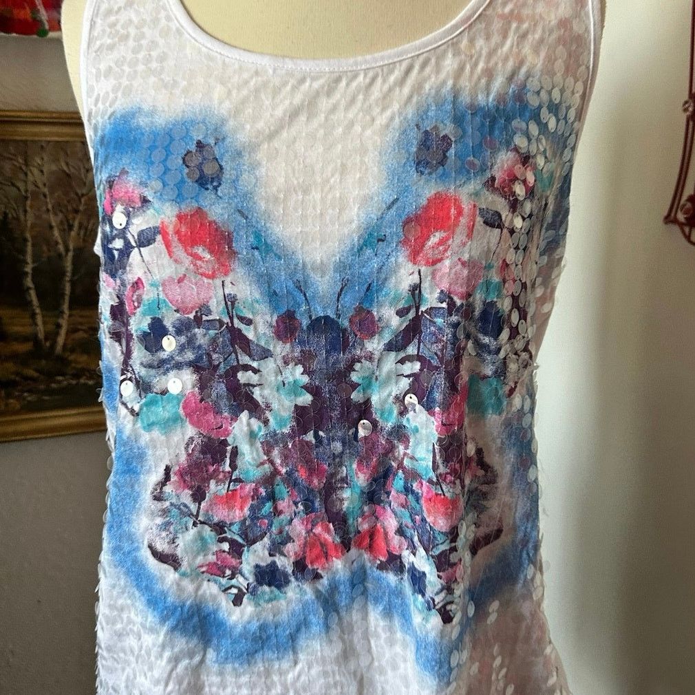Faded Glory faded glory white butterfly sequin tank top Size XL / US 12-14 / IT 48-50 - 2 Thumbnail