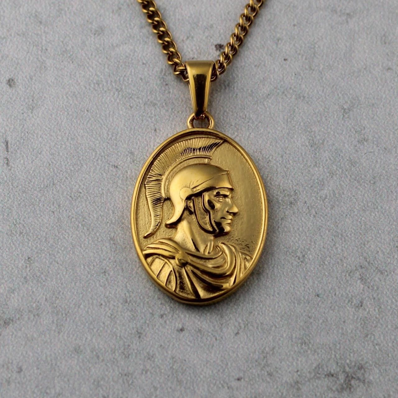 Jewelry Gold Centurion Pendant Chain Necklace Spartan Size ONE SIZE - 1 Thumbnail