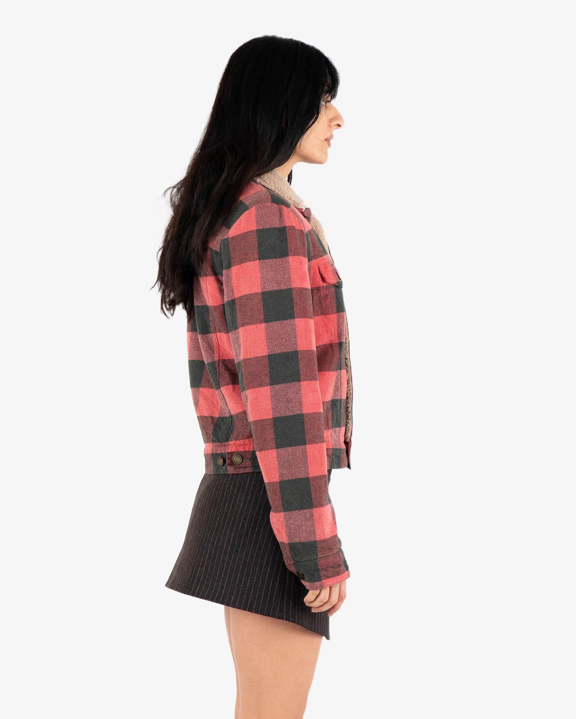 Saint Laurent Paris Red Checked Faux Shearling Trucker Jacket Size S / US 4 / IT 40 - 4 Thumbnail