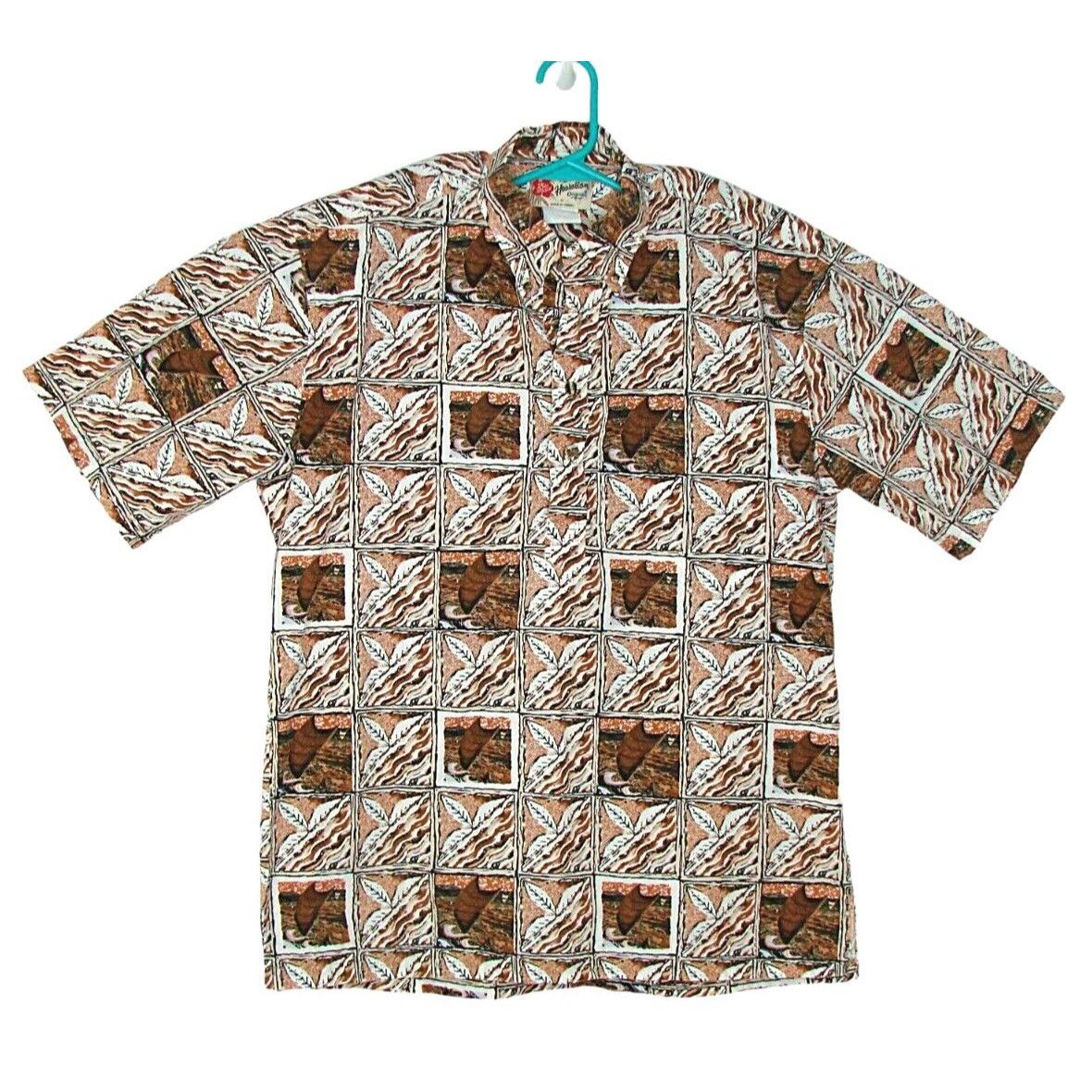 Hilo Hattie Hilo Hattie Hawaiian Original Mens M Brown Button Down