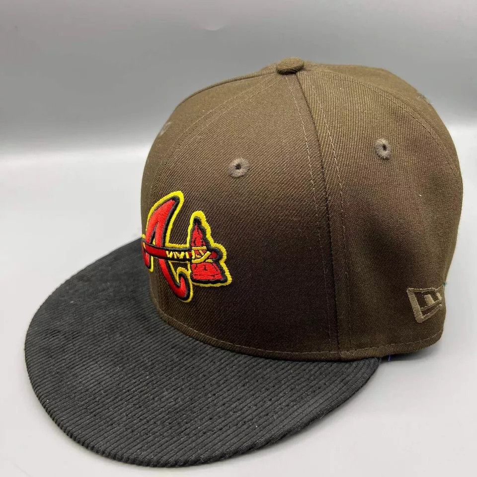 New Era Atlanta Braves Hat Men 7 5/8 Brown Black Corduroy MLB Fitted Size ONE SIZE - 4 Thumbnail
