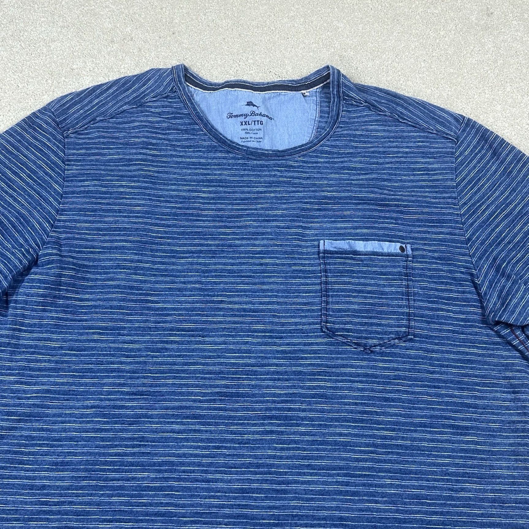 Tommy Bahama Tommy Bahama Shirt Mens 2XL 2XL Blue Striped Crew Neck Short Sleeve Cotton Spandex Knit Logo Vintage No Size US XXL / EU 58 / 5 - 3 Thumbnail