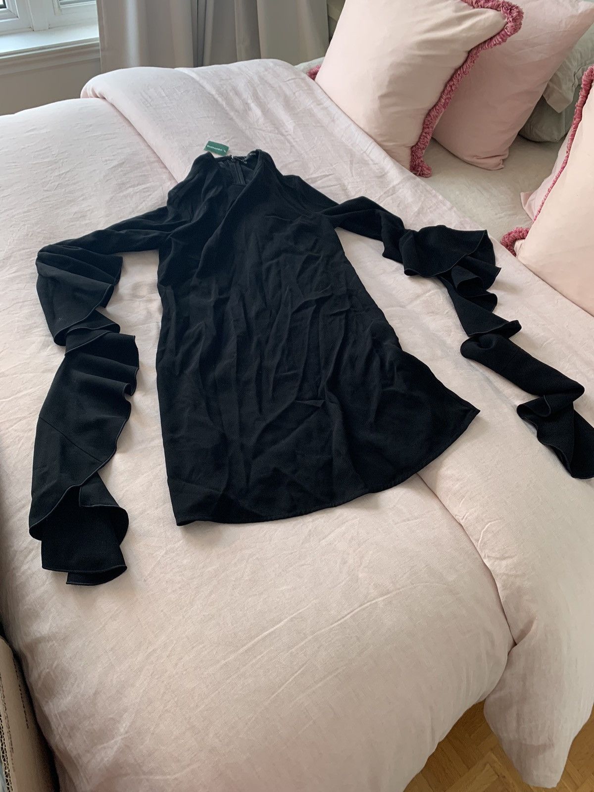 image of Ellery $1K Black Dress Frill Ruffle Long Medieval Sleeve, Women's (Size XS)