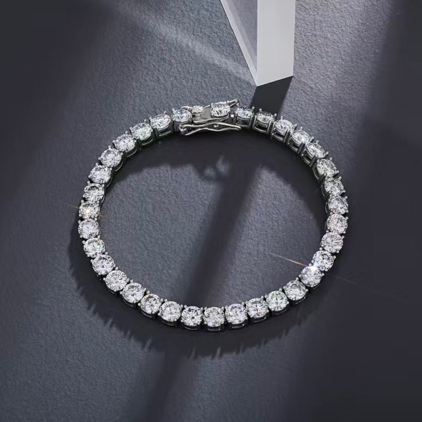 Jewelry Men’s 5mm round cubic zirconia 14k silver plated bracelet 9” Size ONE SIZE - 2 Thumbnail