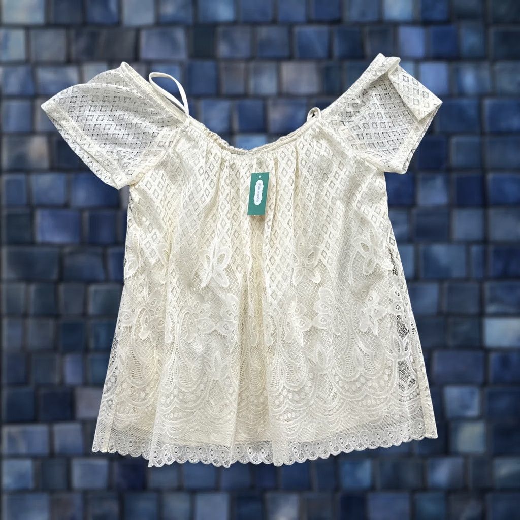 Vintage Maurices Women’s Blouse Cap Sleeve Sheer Lace Lightweight Top Small Ivory Casual Business Party Size S / US 4 / IT 40 - 1 Thumbnail