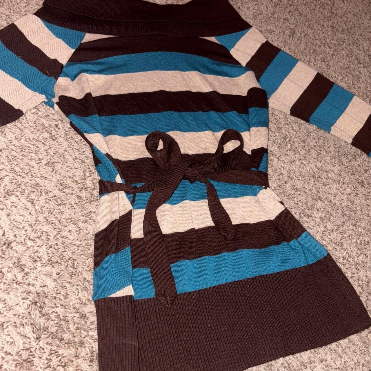 Other Y2K brown and blue striped sweater babydoll top with belt Size L / US 10 / IT 46 - 2 Thumbnail