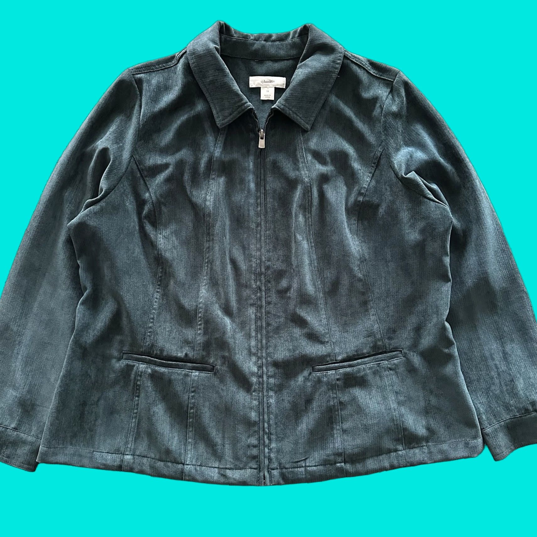 Velvet CJ Banks Jacket Womens 1X Suede Velvet Full Zip Collar Green Jacket Womens 1X Green Size XL / US 12-14 / IT 48-50 - 1 Thumbnail