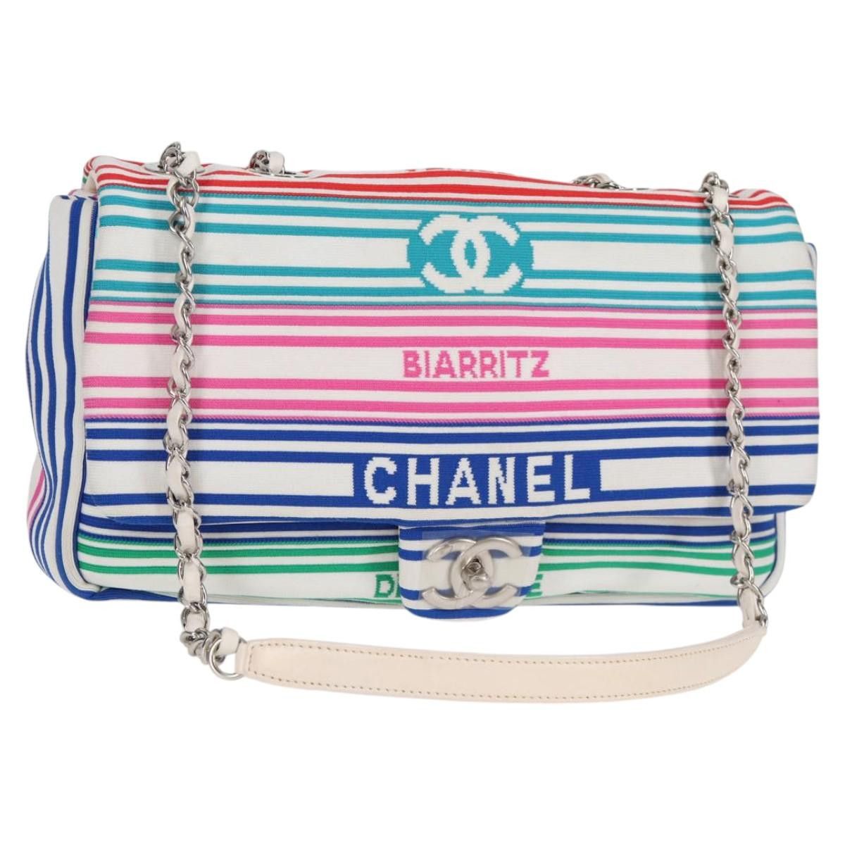 Chanel Chain Shoulder Bag Canvas White Multicolor Cc Auth 117109Am, Women's