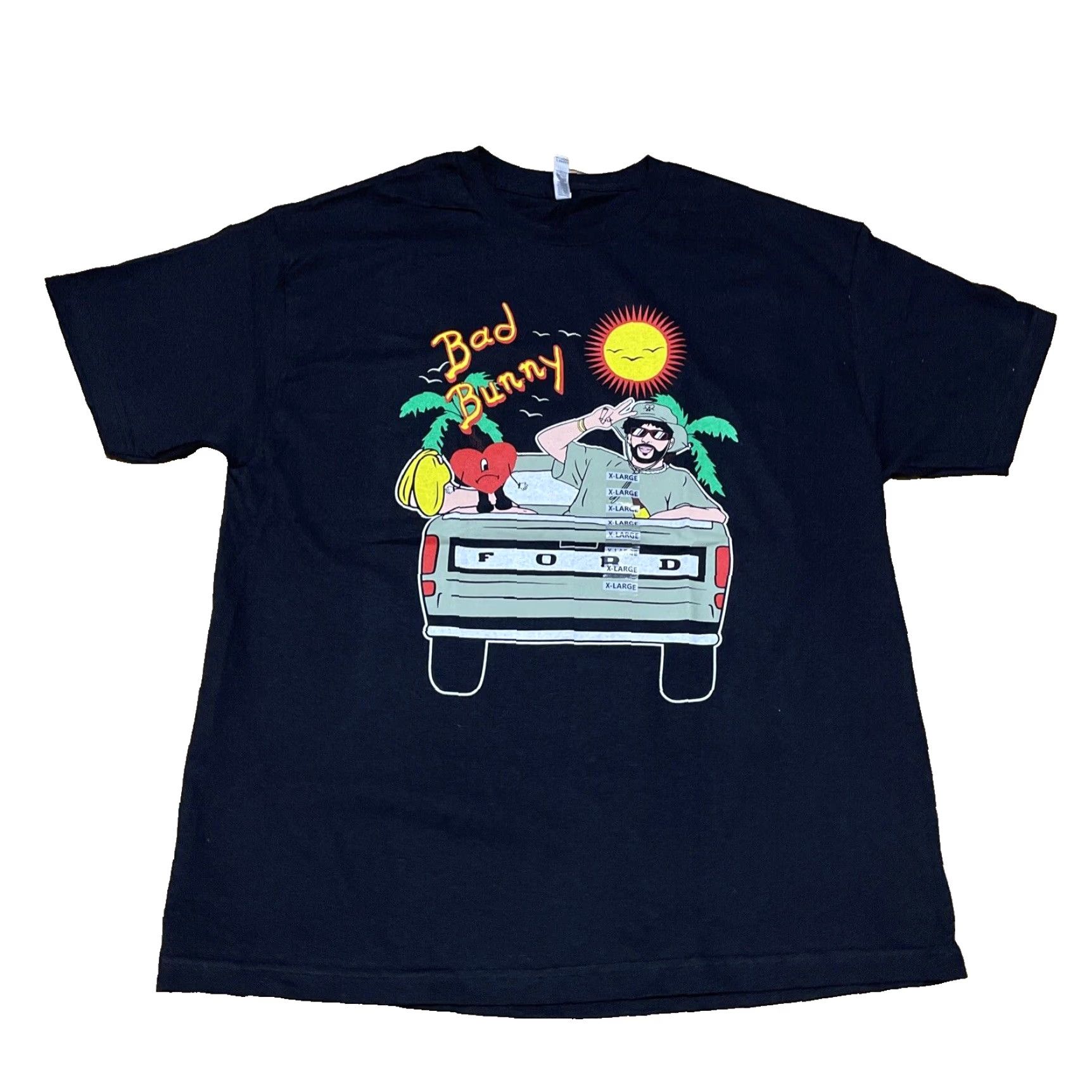 Ford VINTAGE Bad Bunny T Shirt Men XL Black Tour Merch Graphic Tee Heart Sun Music Logo Crew Neck Short Sleeve Cotton Knit Black Mens XL Size US XL / EU 56 / 4 - 3 Thumbnail