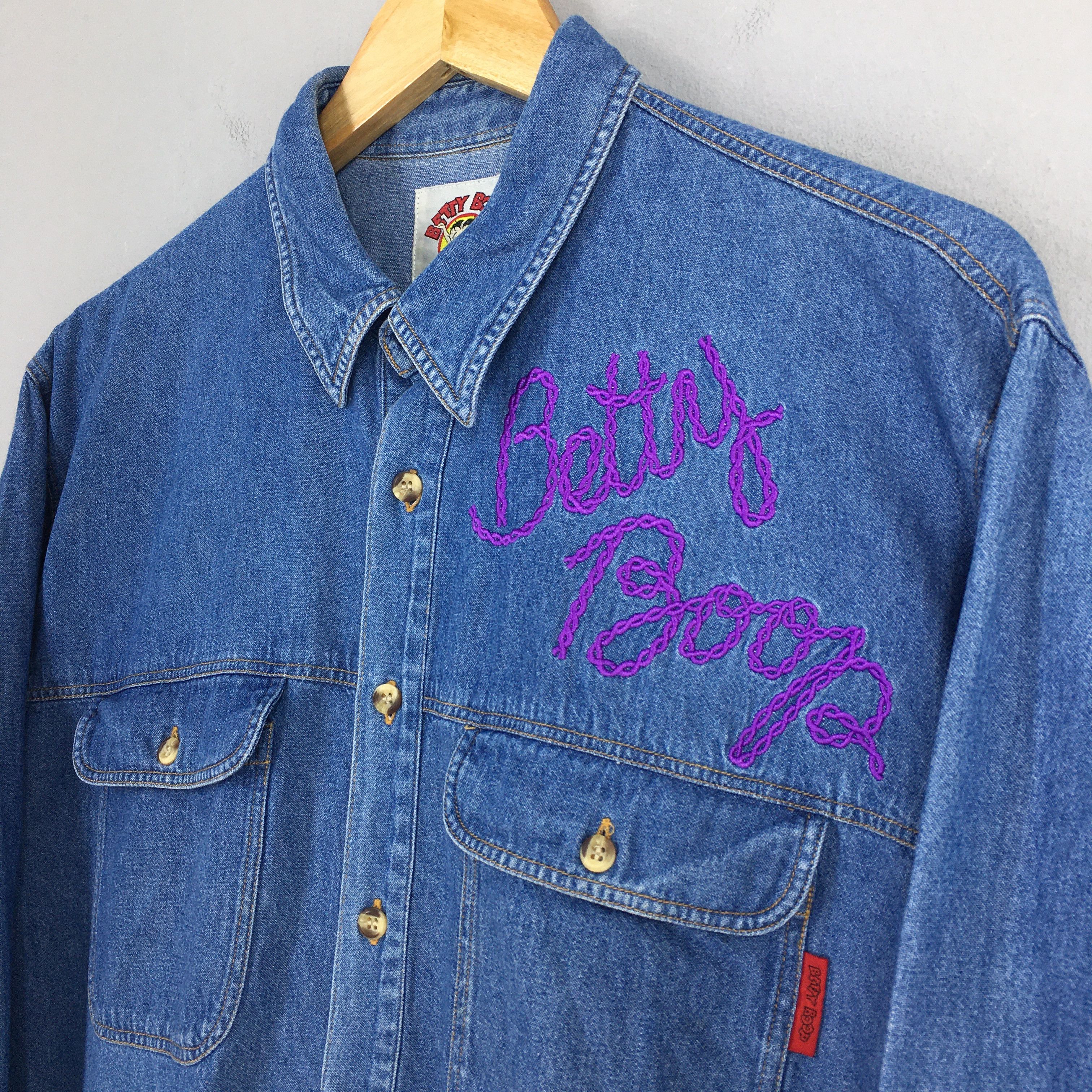 Disney × Vintage Vintage 90s Betty Boop Denim Oxfords Button Down Shirt M Size US M / EU 48-50 / 2 - 4 Thumbnail