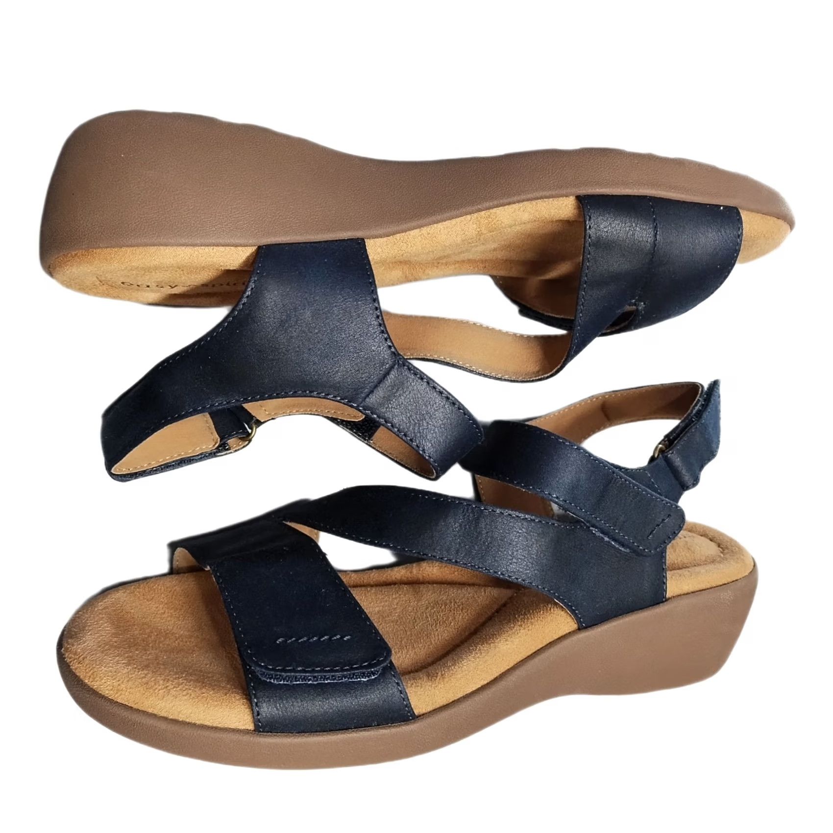 Vintage Easy Spirit Kimberly Wedge Sandals Womens US 10M Blue Brown Open Toe Hook & Loop - Comfort & Style Size US 10 / IT 40 - 2 Thumbnail