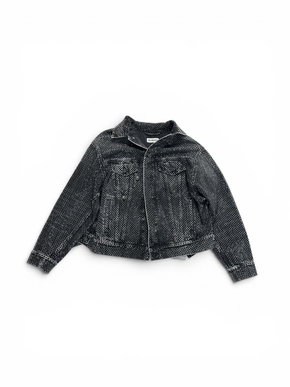 Balenciaga Balenciaga Asymmetrical Rhinestone Trucker Denim Jacket Size US S / EU 44-46 / 1 - 1 Thumbnail