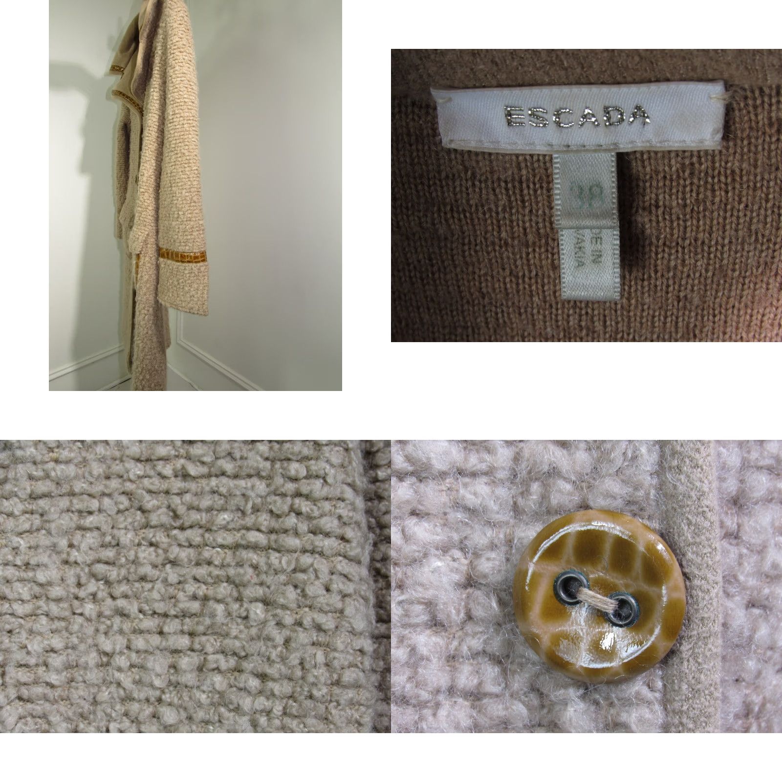 Escada VINTAGE ESCADA Women's Tan Virgin Wool Trench Coat 38 Lambskin Trim Coat Long Beige Womens 90s Designer Size XS / US 0-2 / IT 36-38 - 10 Thumbnail