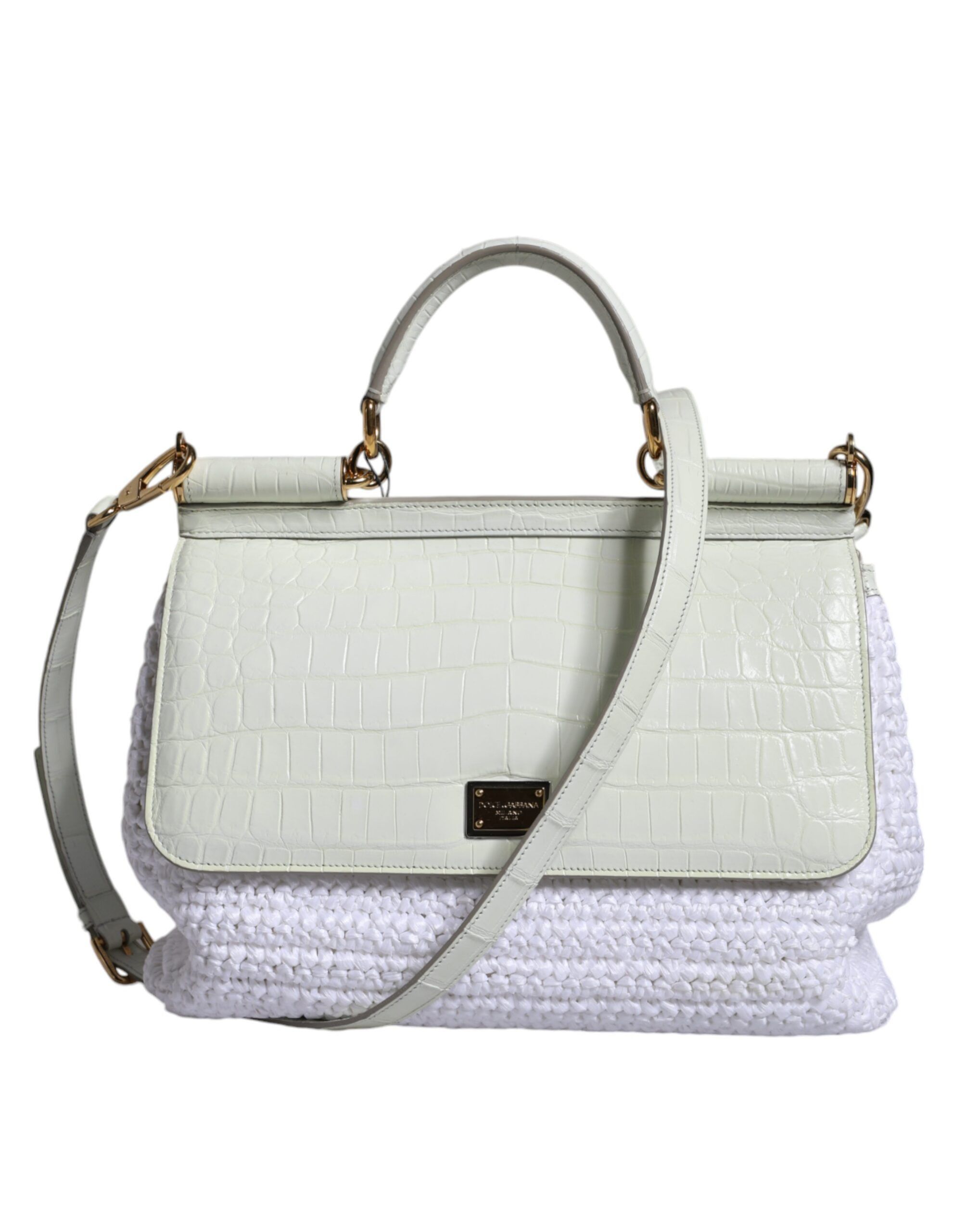Dolce & Gabbana White Rafia Leather Top Handle Crossbody Women's Bag Size ONE SIZE - 1 Thumbnail