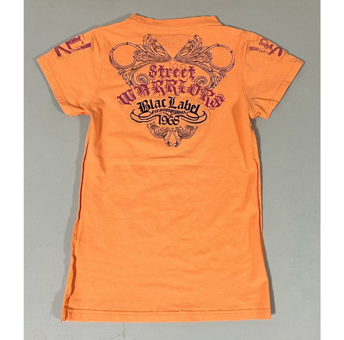 Black Label Orange Biker Y2K Tattoo Graphic Tee T-Shirt Top Size S 🧡✨ Size S / US 4 / IT 40 - 4 Thumbnail