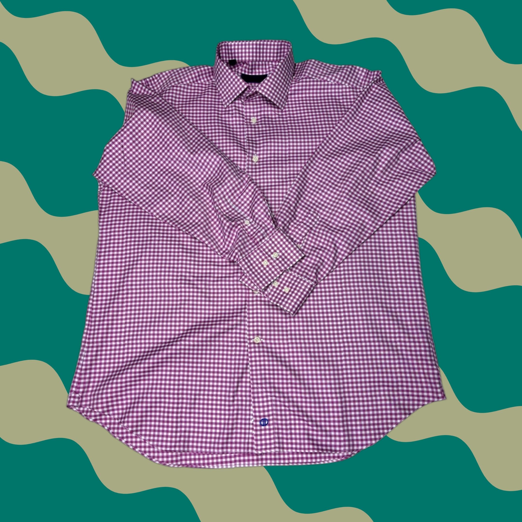 David Donahue David Donahue Mens Dress Shirt Pink White Gingham Check Cotton 17 32/33 Size 46R - 1 Thumbnail