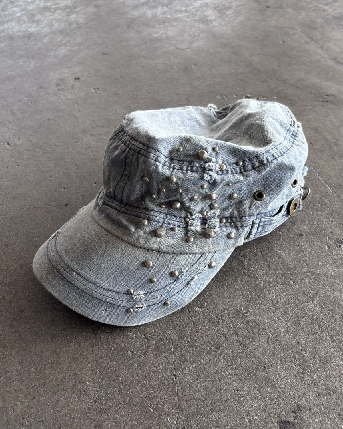 If Six Was Nine Vintage Studed Cadet Hats Distressed Faded Blue Size ONE SIZE - 1 Thumbnail