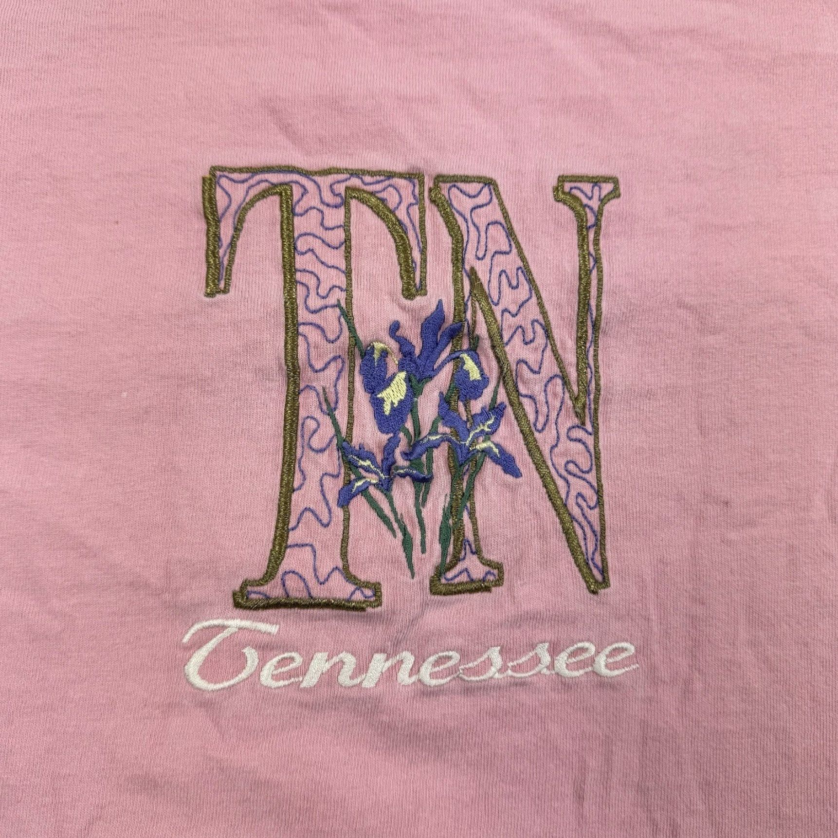 Pinko VINTAGE Time Square Sportswear Tennessee Shirt Adult Large Pink Flower Embroidered 90s USA Country Mens T-Shirt Size US L / EU 52-54 / 3 - 2 Thumbnail