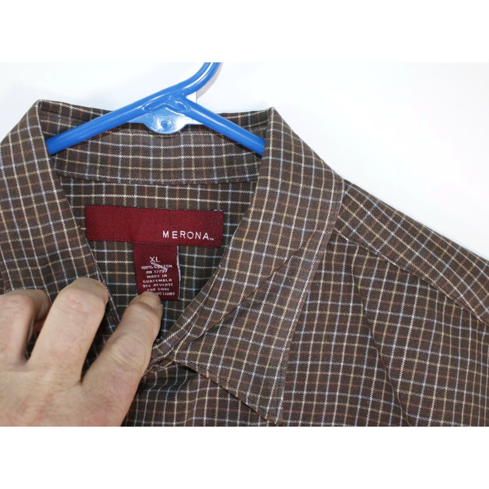 Merona Merona Shirt Adult XL Brown Check Cotton Button-Up Long Sleeve Mens Size US XL / EU 56 / 4 - 5 Thumbnail