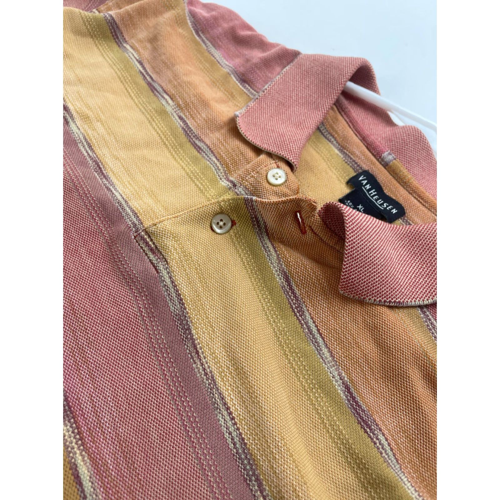 Van Heusen Van Heusen Polo Shirt Men XL Red & Tan Color Blocks Striped Short Sleeve Polo Shirt - Men’s Casual Golf Authentic Size US XL / EU 56 / 4 - 3 Thumbnail
