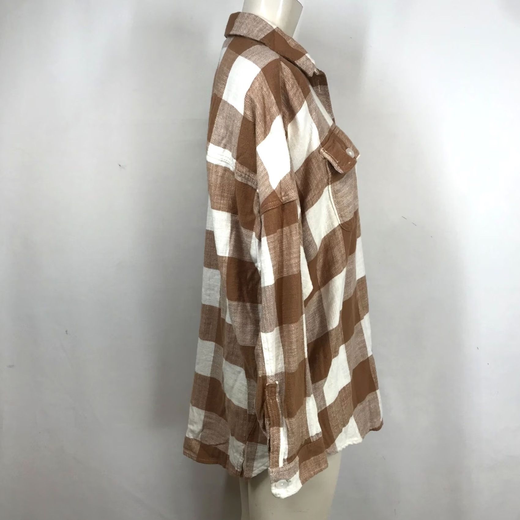American Eagle Outfitters AMERICAN EAGLE - Womens SMALL - BROWN/WHITE LONG SLEEVE PULLOVER FLANNEL SHIRT Size S / US 4 / IT 40 - 4 Thumbnail
