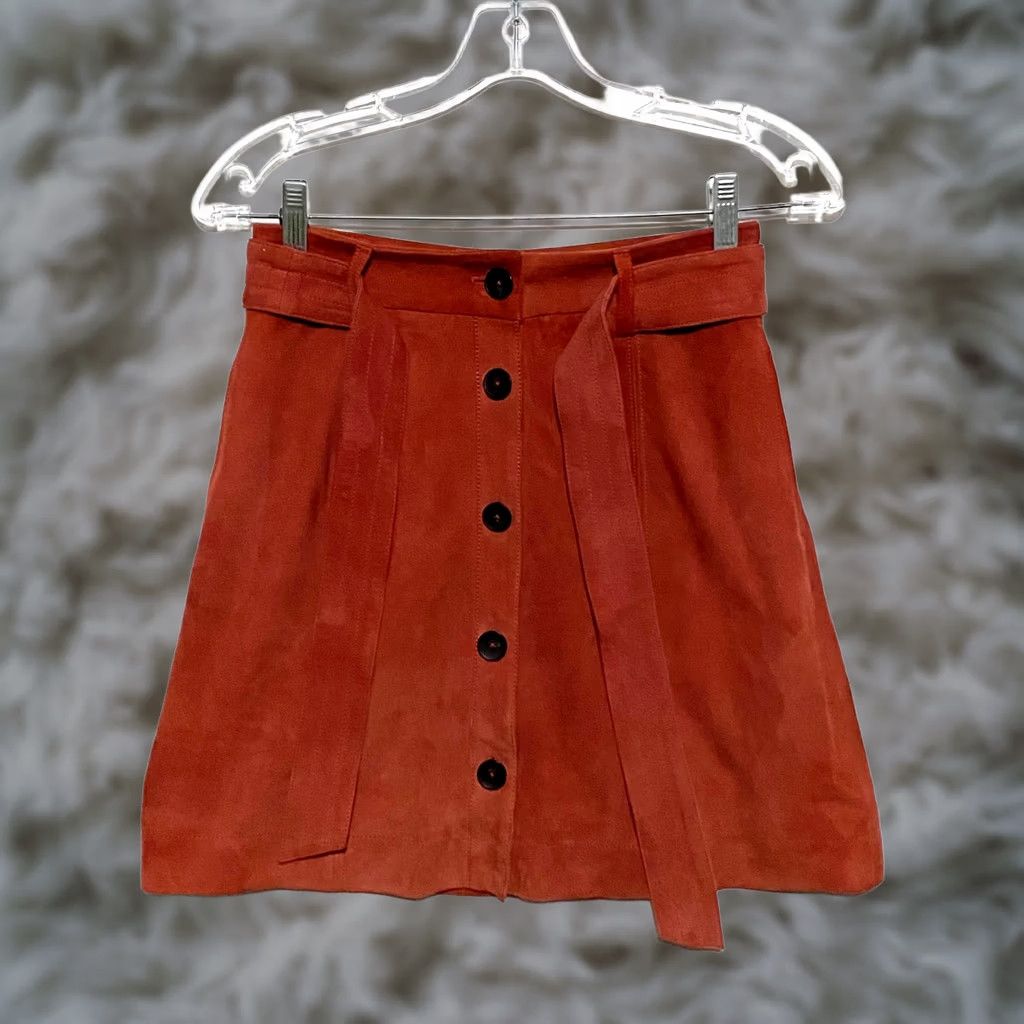 Joie Joie Button Front Mini A Line Skirt Neida Lamb Leather Suede Belted Womens 0 Multicolor Belted A-Line Skirt 0 Womens Size 25" / US 0 / IT 36 - 1 Thumbnail