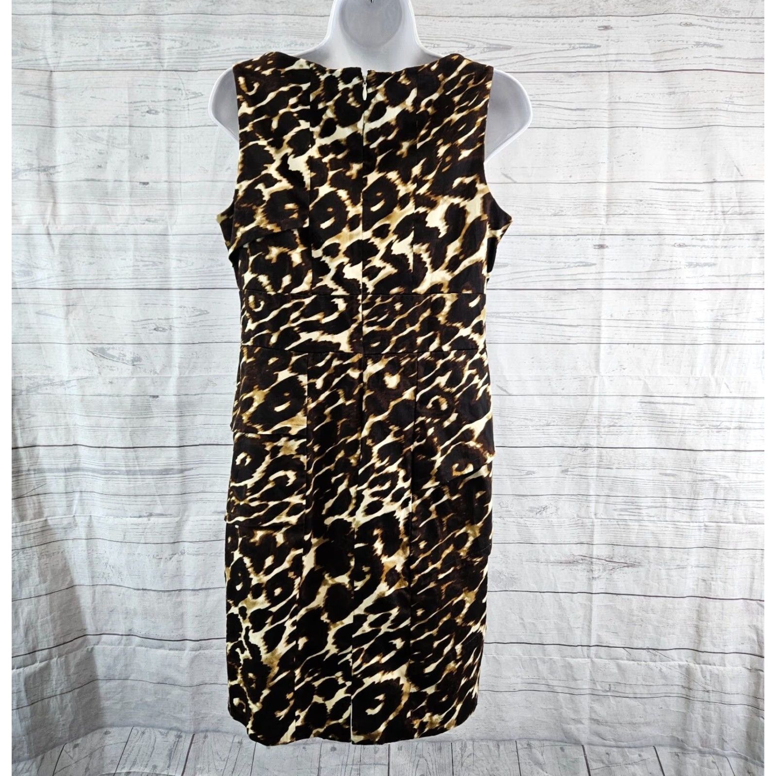 Calvin Klein Calvin Klein Womens Dress Sz 10 Black Brown Animal Print Sleeveless Cotton Blend Size L / US 10 / IT 46 - 4 Thumbnail