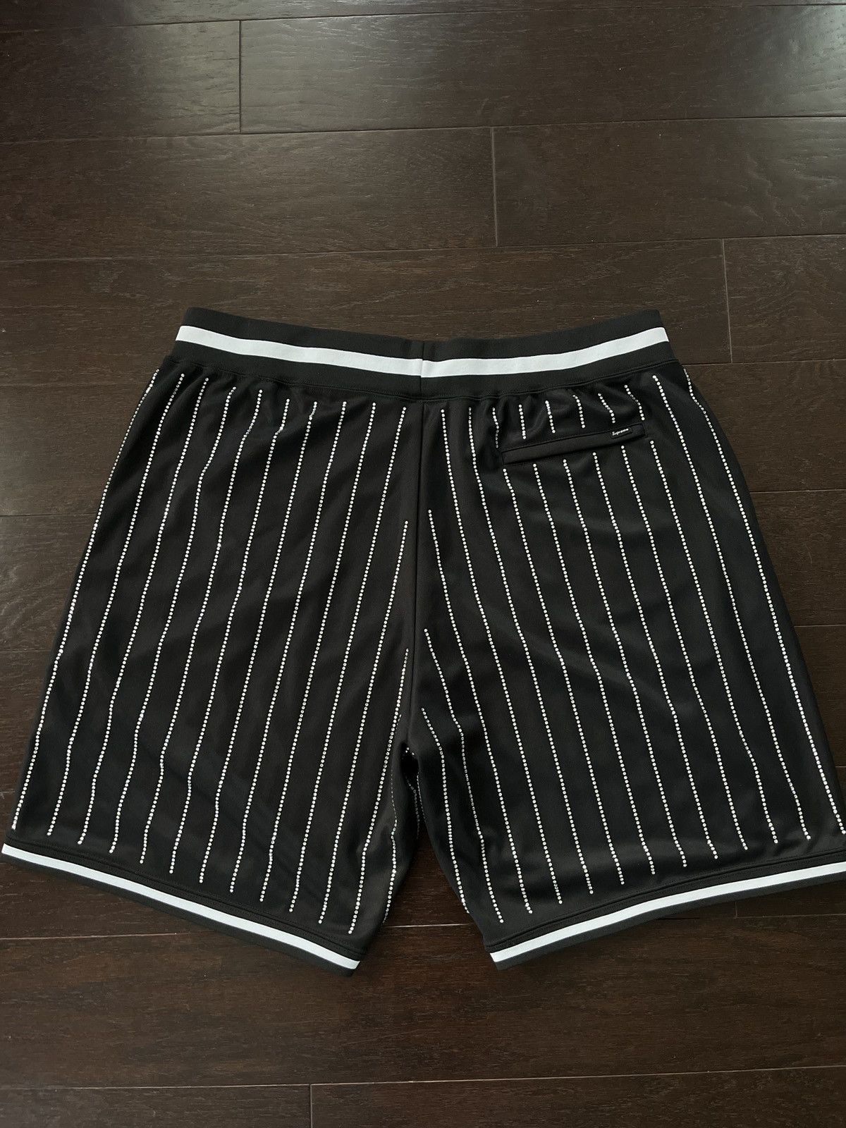 Supreme SS22 Rhinestone Stripe Basketball Shorts Black - XL | Grailed