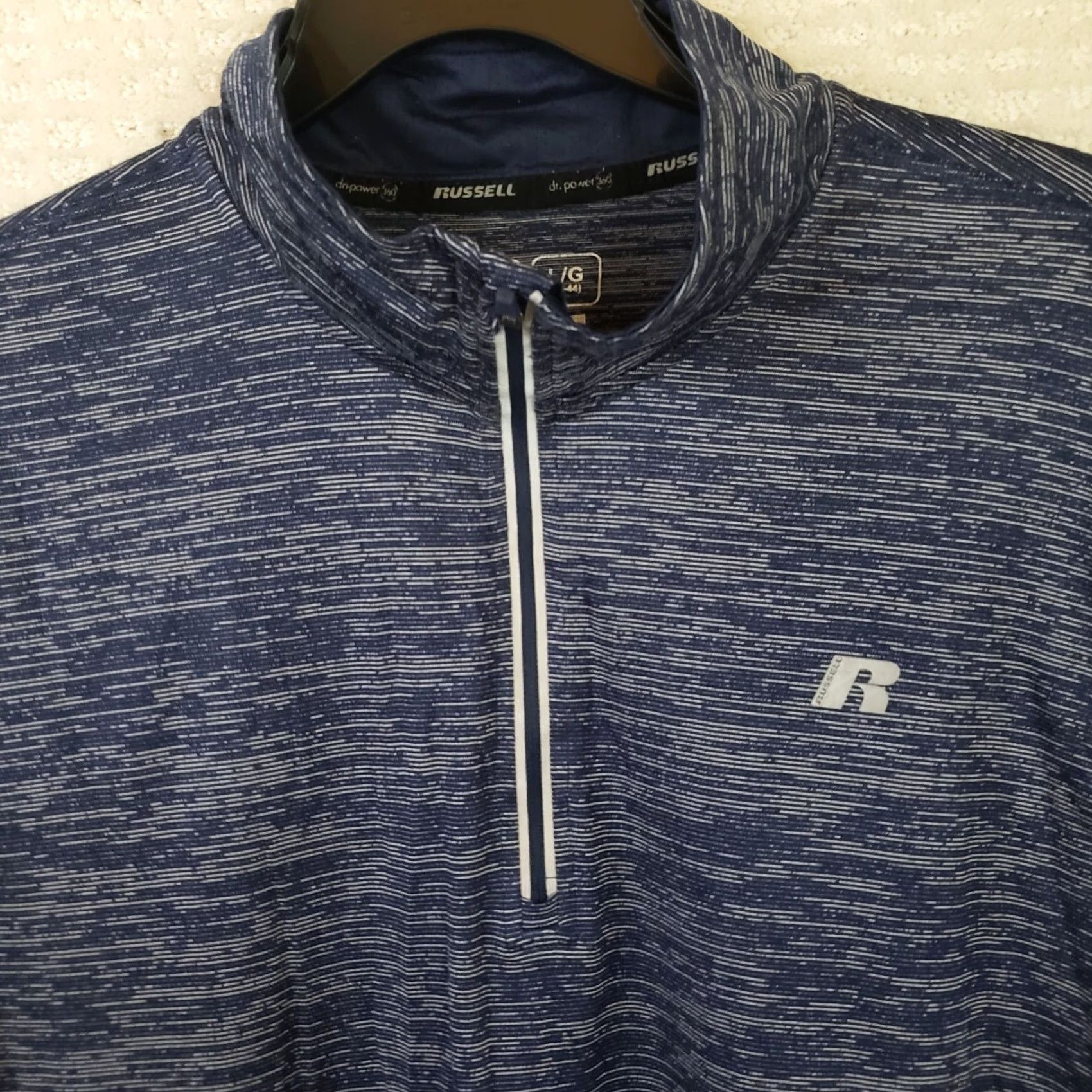Vintage Russell Dri-Power 360 Men’s L Heathered Blue 1/4 Zip Athletic Shirt Long Sleeve Stretchy Polyester Blend Spandex Slim Fit Regular Size L Mens Shirts Size US L / EU 52-54 / 3 - 3 Thumbnail