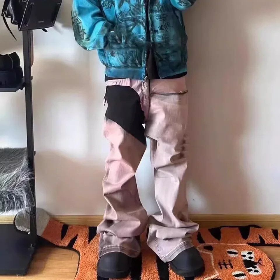 Designer × Japanese Brand × Jean Hombre Ribbon Dirty Baggy Flare Stacked Pink Pants Size US 31 - 2 Thumbnail