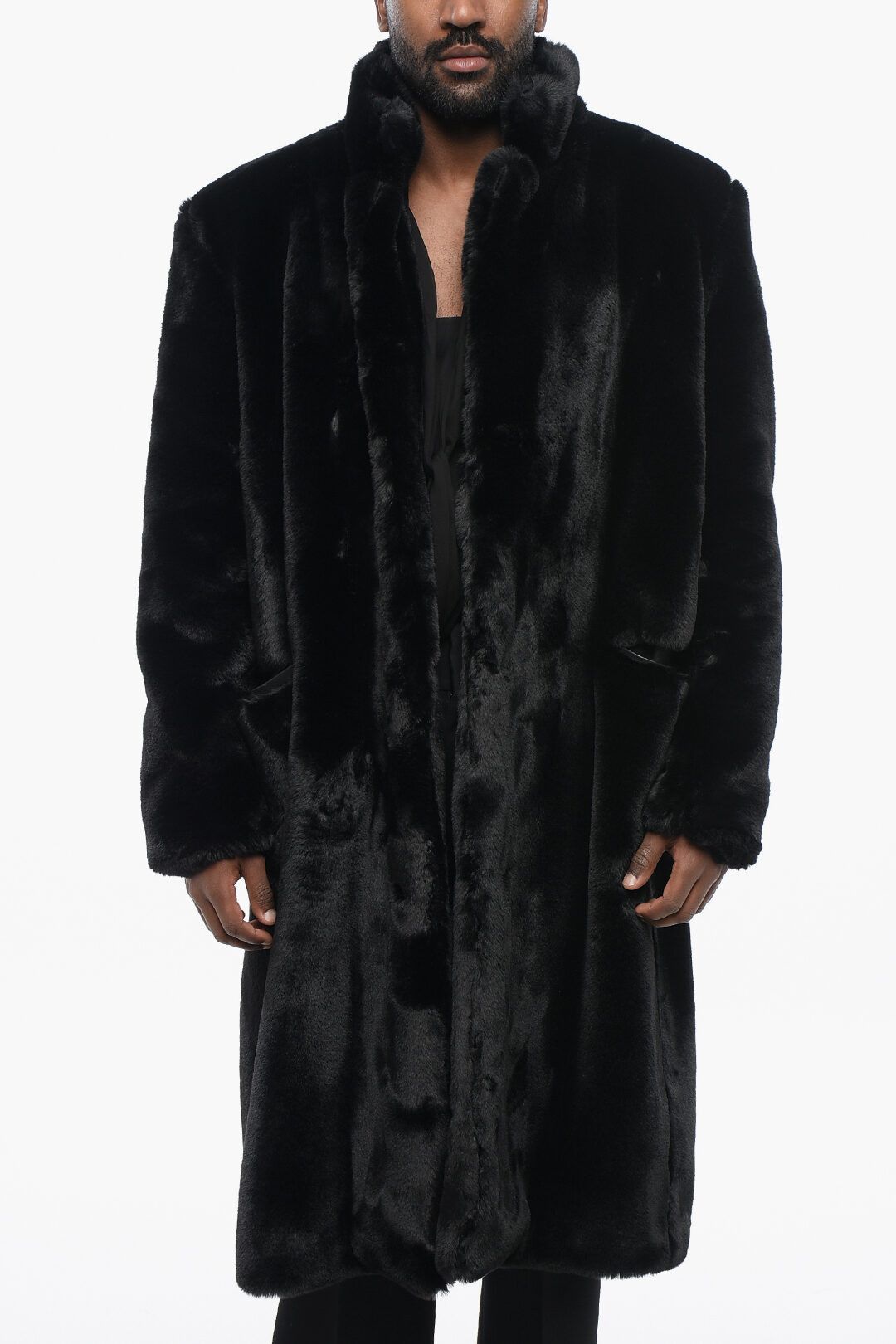 1989 STUDIO og1mm0725 Single-breasted Eco-Fur Coat in Black Size US L / EU 52-54 / 3 - 1 Thumbnail