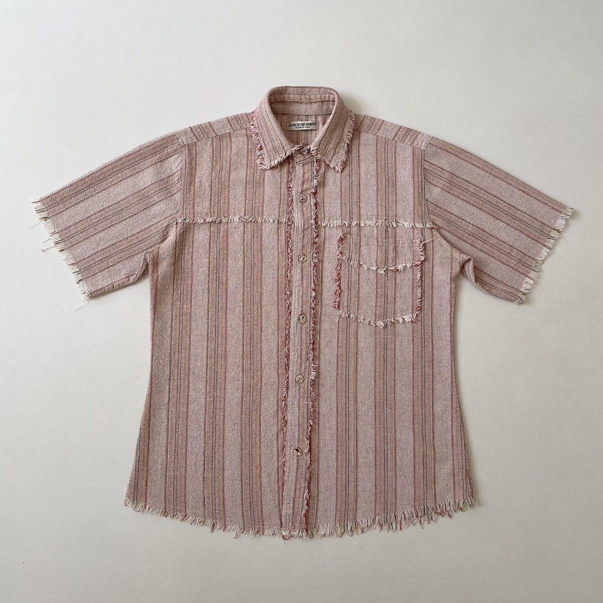 Giorgio Armani 1980s Sample Raw Edge Striped Linen Shirt Size US M / EU 48-50 / 2 - 19 Thumbnail
