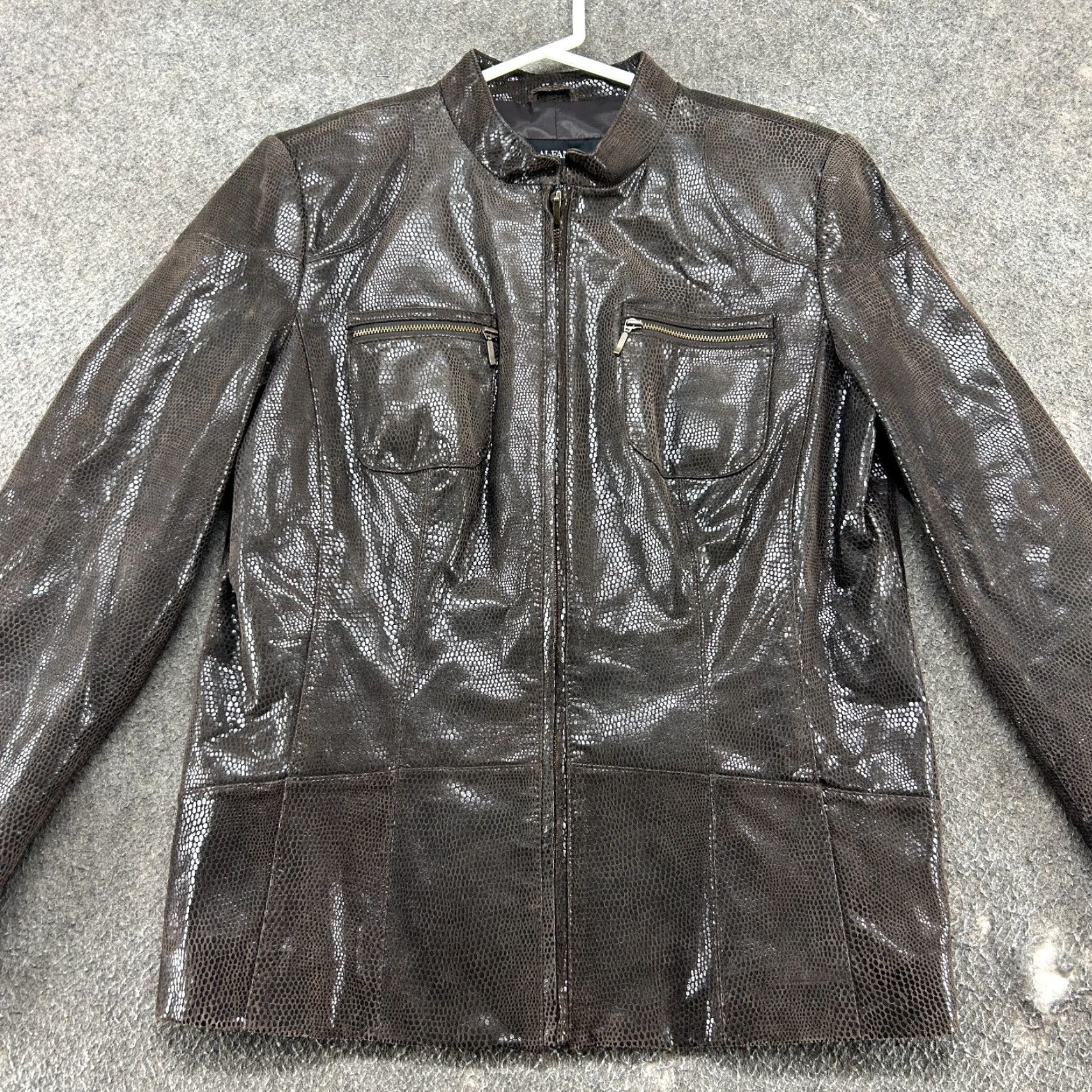 Alfani VINTAGE Alfani Jacket Womens M Brown Snakeskin Style Genuine Leather Biker Y2K Size M / US 6-8 / IT 42-44 - 4 Thumbnail