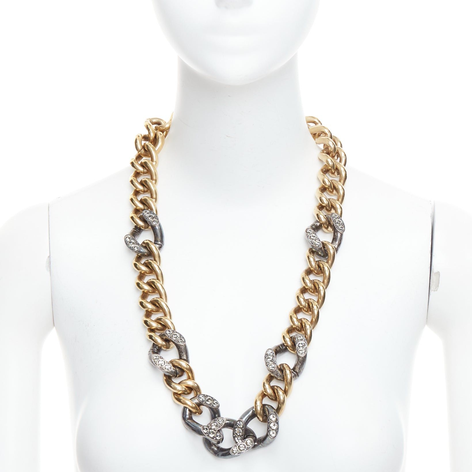 Lanvin LANVIN gold bronze crystal embellished giant curb necklace Size ONE SIZE - 1 Thumbnail