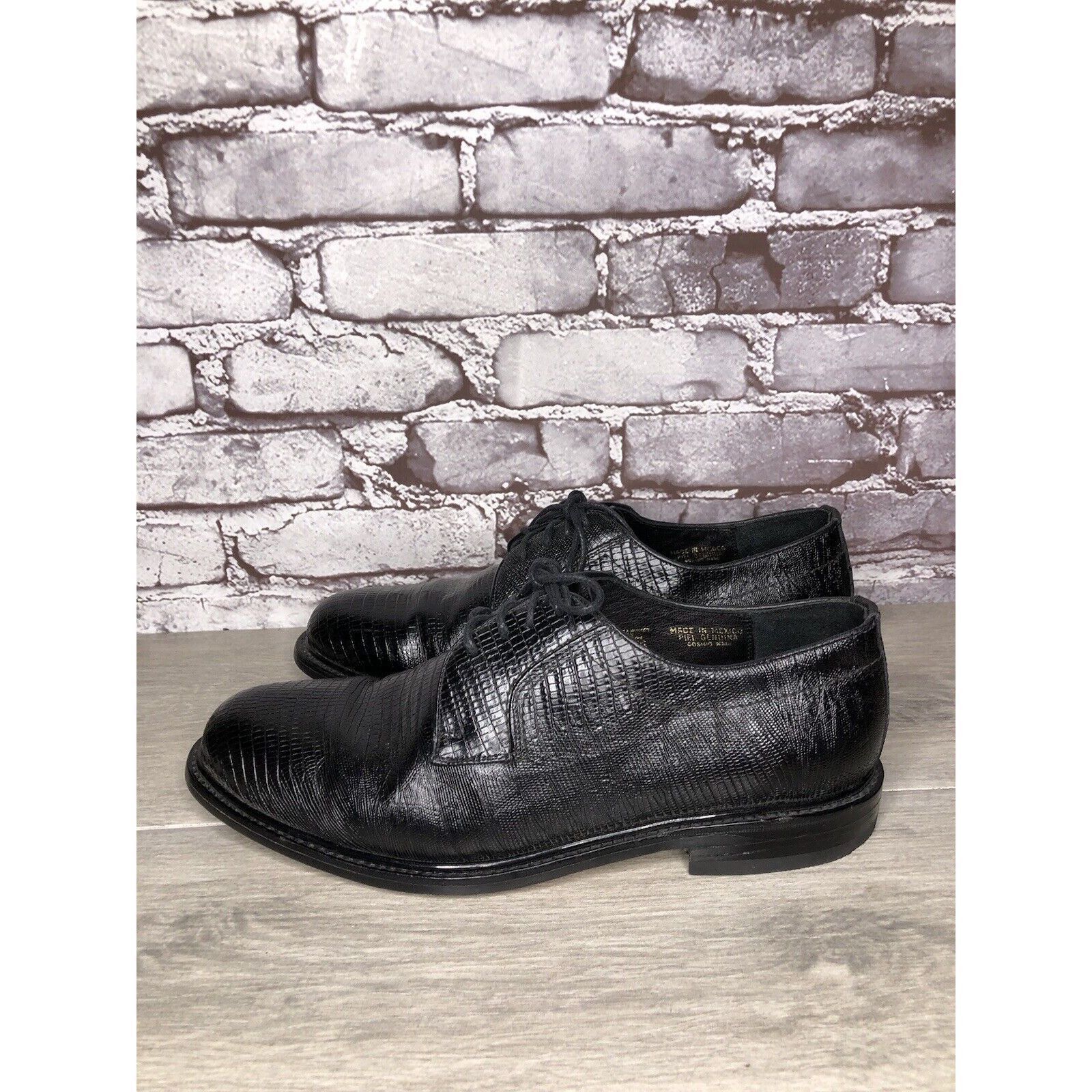 Other Monaco Goodyear Welt Black Leather Croc Oxfords Dress Shoes Size US 10.5 / EU 43-44 - 5 Thumbnail