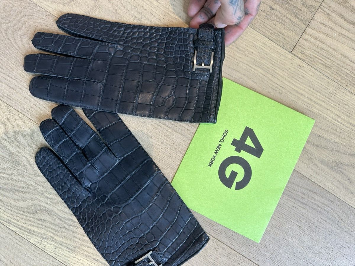 Hermes HERMES CROC ALLIGATOR BLACK XL GLOVES NEW Size ONE SIZE - 3 Thumbnail