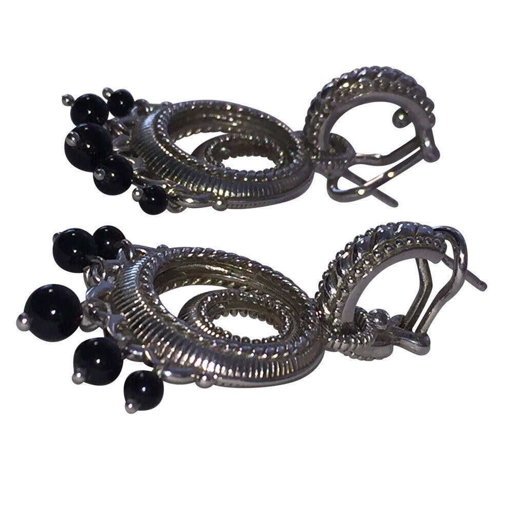 Designer Judith Ripka Sterling Black Onyx Hoop Earrings Size ONE SIZE - 3 Thumbnail