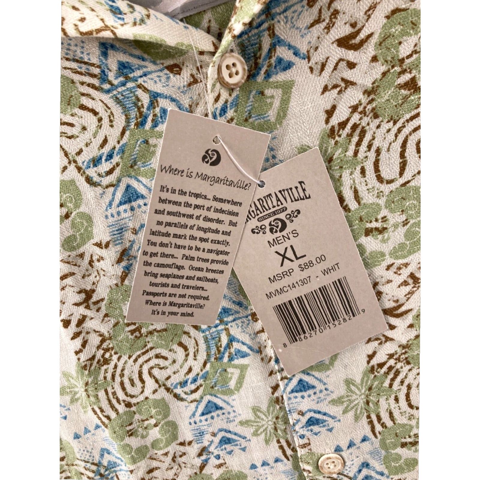 Vintage Margaritaville Mens Shirt Extra Large XL Silk Linen Blend New Size US XL / EU 56 / 4 - 4 Thumbnail