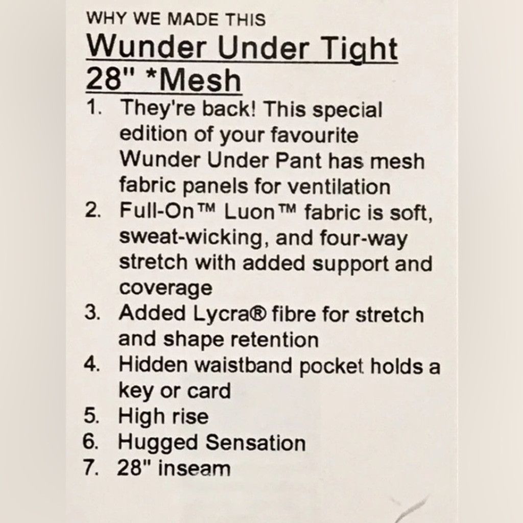Lululemon Lululemon Wunder Under High Rise Tech Mesh 28” | EUC | Sz 6 Size 28" / US 6 / IT 42 - 11 Thumbnail