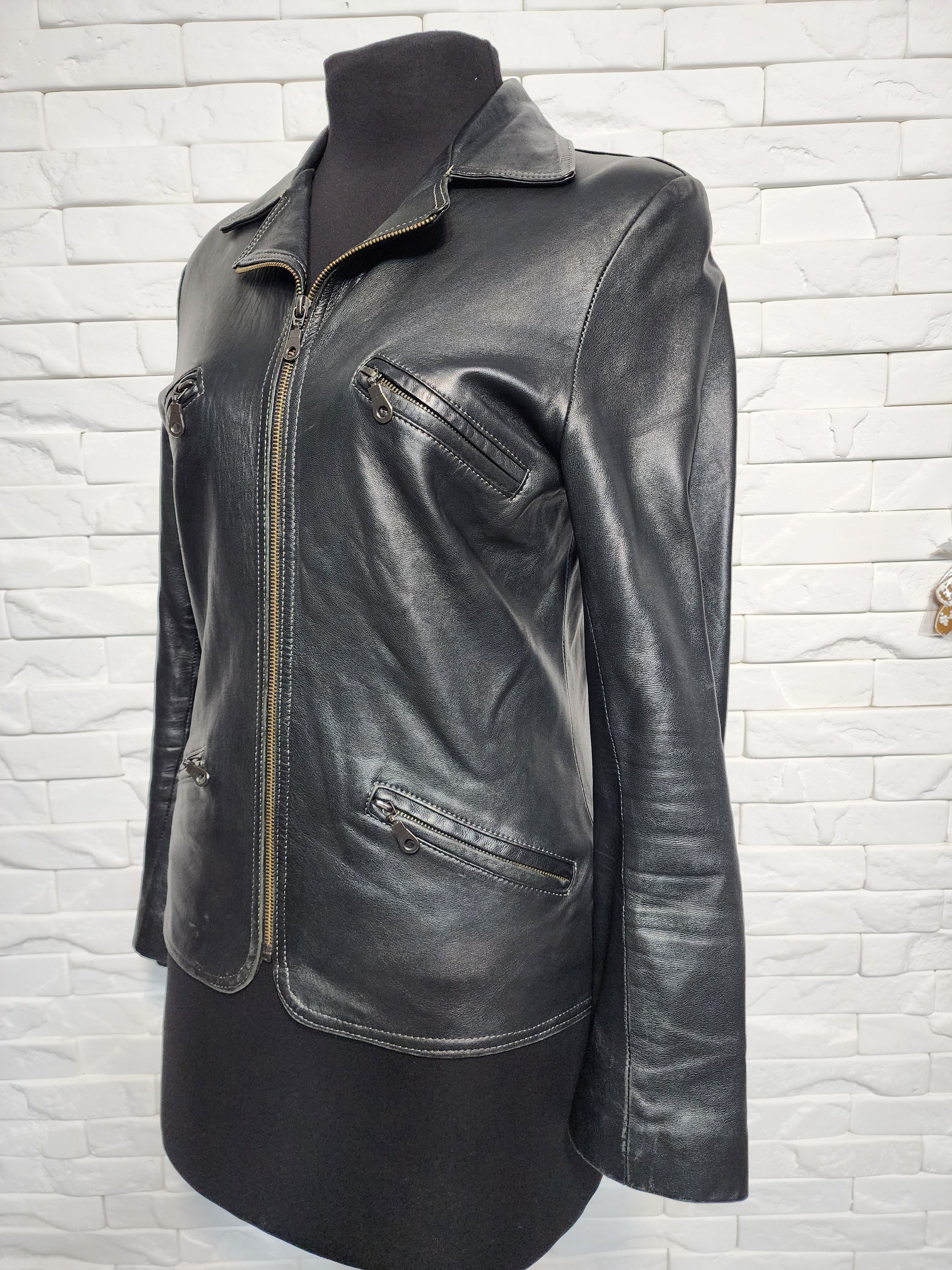 Other Black Leather Jacket: Women's Metal Zipper Coat Size M / US 6-8 / IT 42-44 - 2 Thumbnail