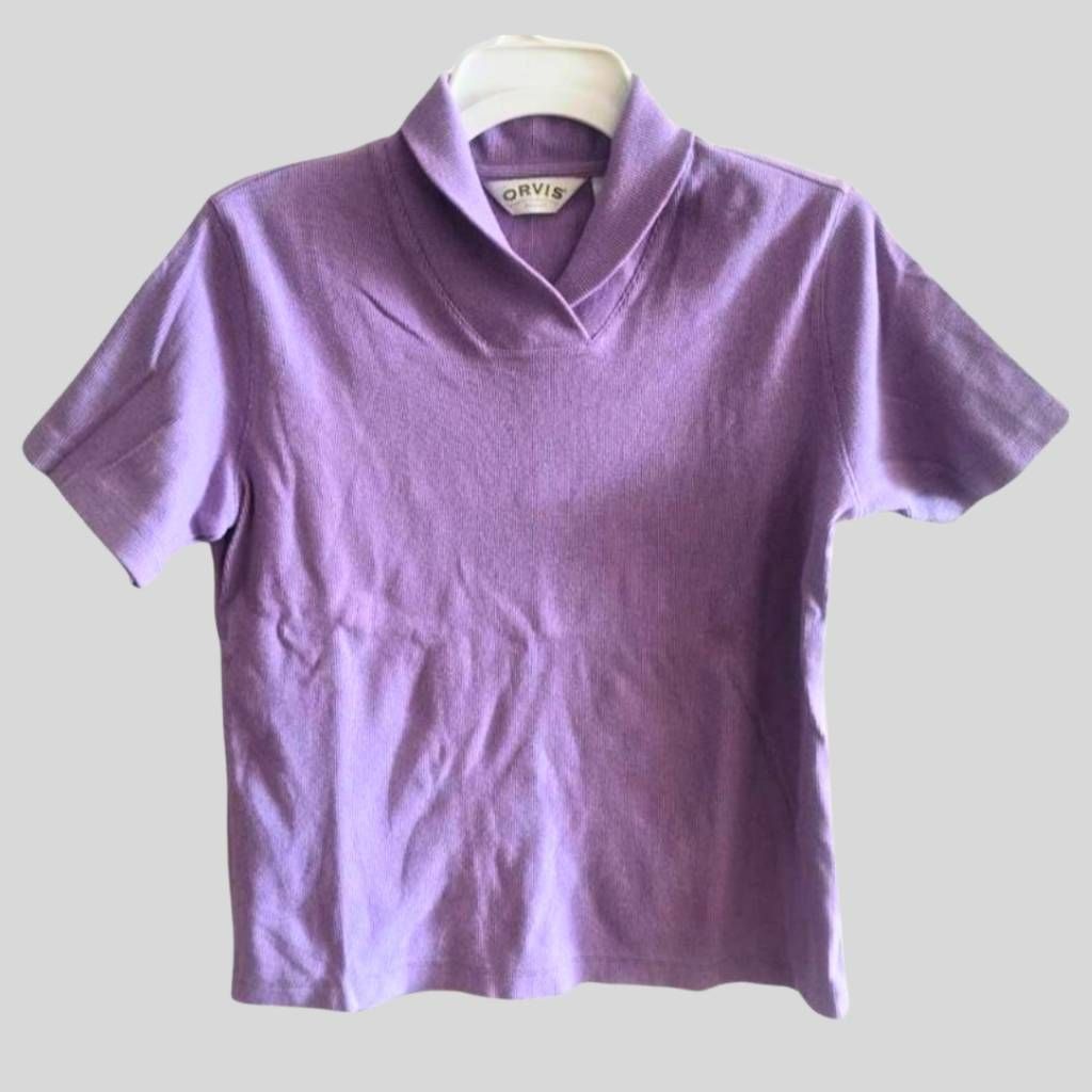 Orvis Orvis Purple Shawl Collar Knit Top Women’s Small Short Sleev Size S / US 4 / IT 40 - 1 Thumbnail