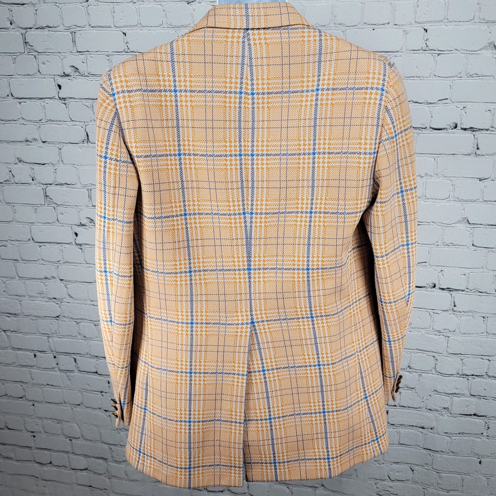 Izod VTG Izod Blue Orange Houndstooth Single-Vented Notch 70s Blazer Sport Coat 40 Mens Regular Chest 42"} Size 40R - 2 Thumbnail