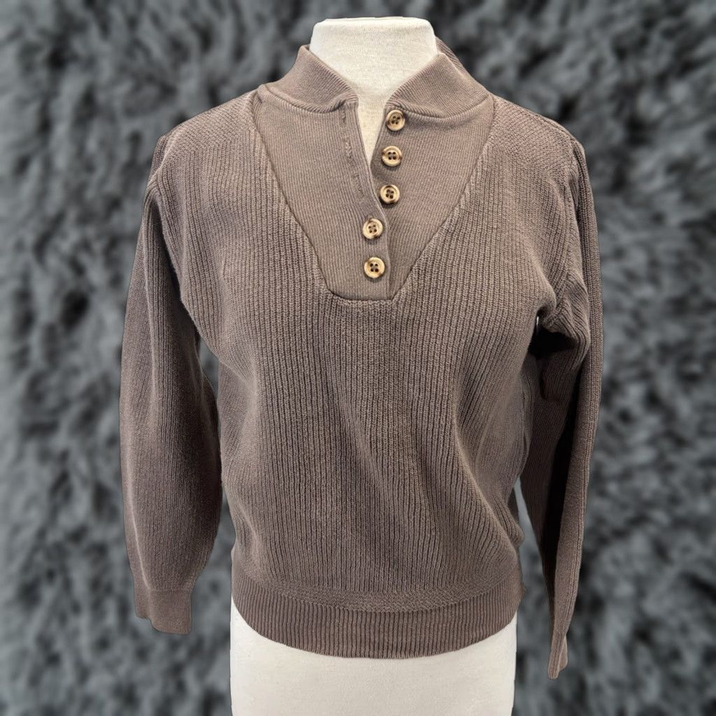 Lands' End VINTAGE Lands' End Henley Sweater Medium Brown Knit Long Sleeve 90s Mens Made in USA Size M / US 6-8 / IT 42-44 - 1 Thumbnail
