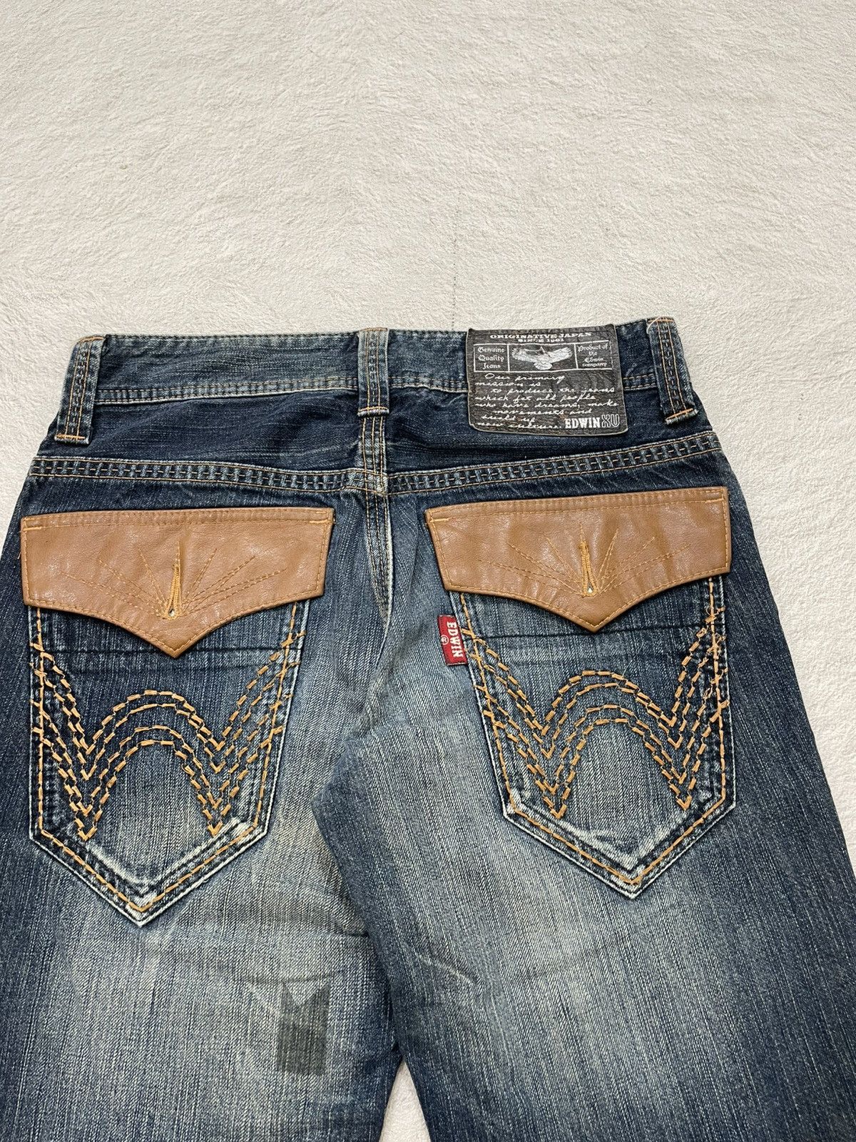 Japanese Brand 2000s Edwin Jorts Raw Denim Mudwash Ripped Jeans Y2K LGB Size US 29 - 7 Thumbnail