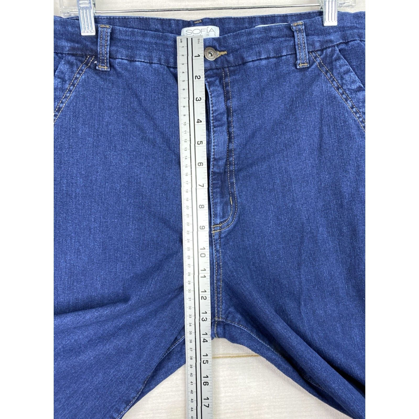 Vintage Sofia Vergara Jeans Trouser Flare 18 High Rise Dark Denim 32" Inseam Regular Plus Size Women Pants Stitch Pockets 5-Pocket Style Nautical Sailor Theme Size 40" / US 18 - 6 Thumbnail