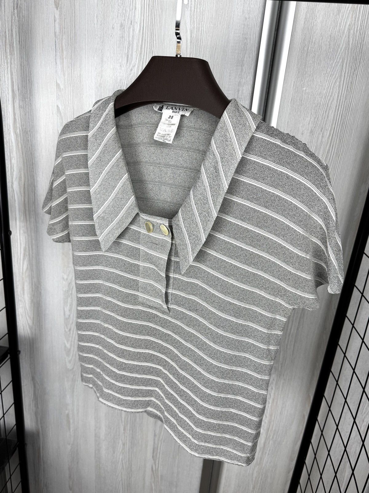 Lanvin Lanvin Paris Grey Striped silk blend short sleeve blouse 36 Size XS / US 0-2 / IT 36-38 - 6 Thumbnail