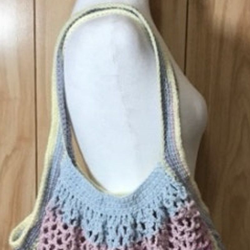 Handmade NWT Pastel Handmade Crocheted Large Reusable Mesh Market Bag Size ONE SIZE - 3 Thumbnail