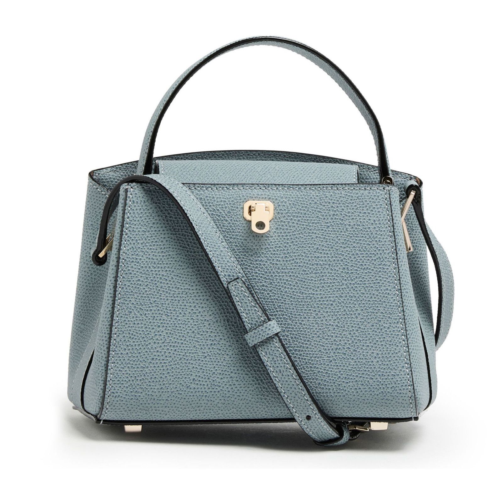 VALEXTRA Brera Micro $2580 Niagara Blue Leather Crossbody Ba